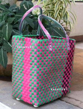 Thick Over-sized Organizer Storage Bag with Strong Handles and Zippers for Travelling, College Carrying, Moving, Camping, Christmas Decorations Storage, Made of upcycled Material - Handwoven upcycled plastic 